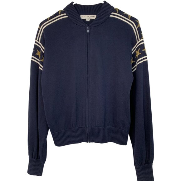 St. John Separates Womens Navy Gold Star Zip Cardigan Jacket Size P EUC 7848 - Picture 1 of 9
